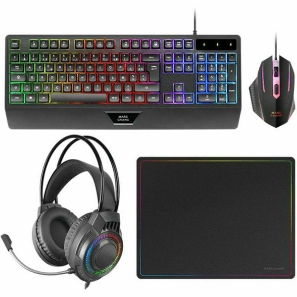Teclado e Rato Mars Gaming MCP124PROES Preto Multicolor Qwerty espanhol (4 Unidades)