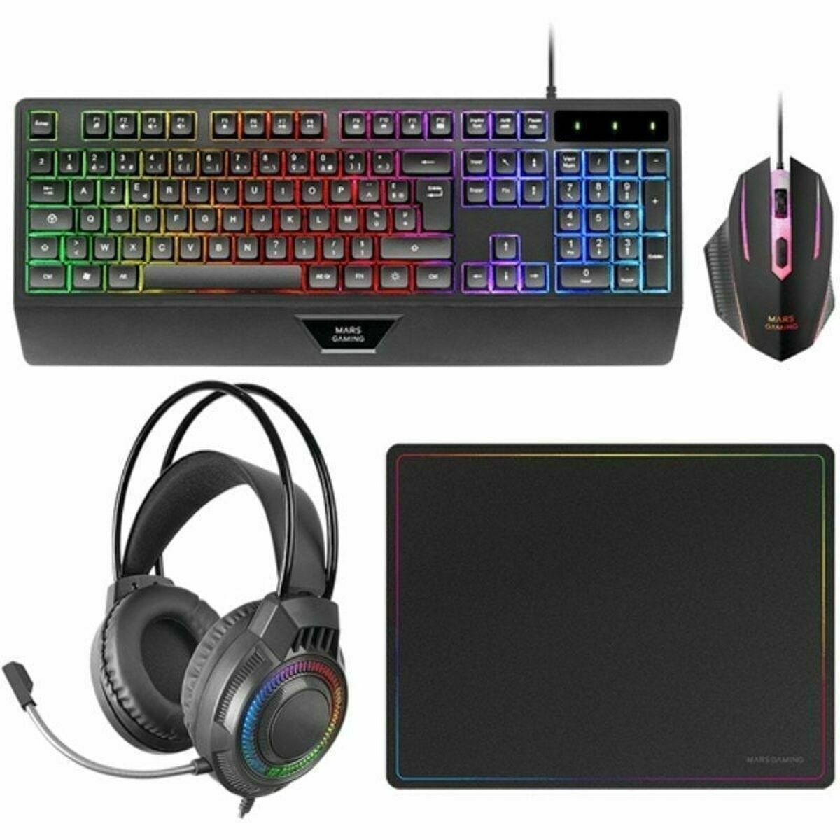 Teclado e Rato Mars Gaming MCP124PROES Preto Multicolor Qwerty espanhol (4 Unidades)